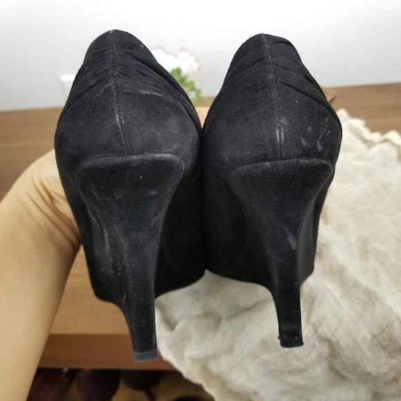 PRADA Suede Peep-Toe Wedges - Picture 7 of 8